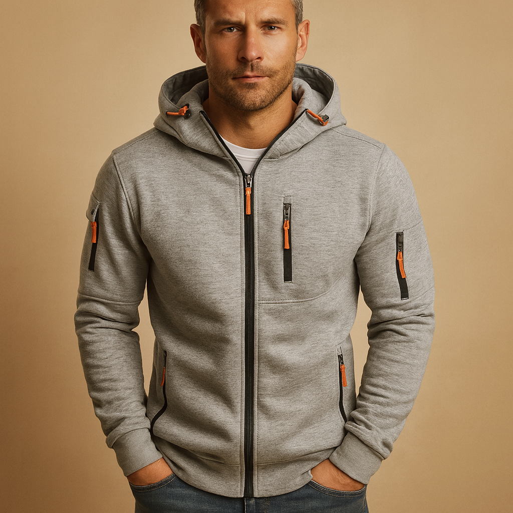 Zip up hoodie with adjustable hood and zip pockets, comfortable fit