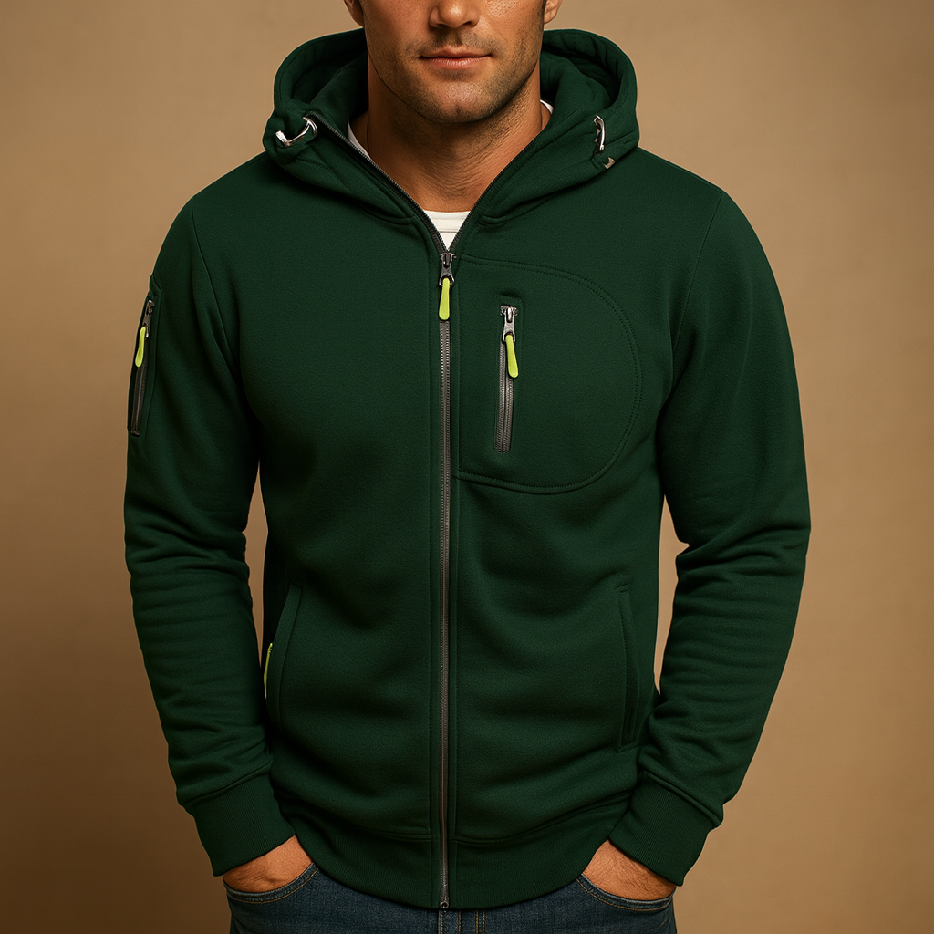 Zip up hoodie with adjustable hood and zip pockets, comfortable fit