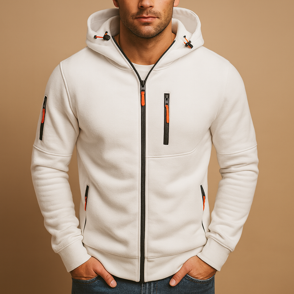 Zip up hoodie with adjustable hood and zip pockets, comfortable fit