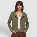 Cropped Hoodie Waffle-Knit Zip