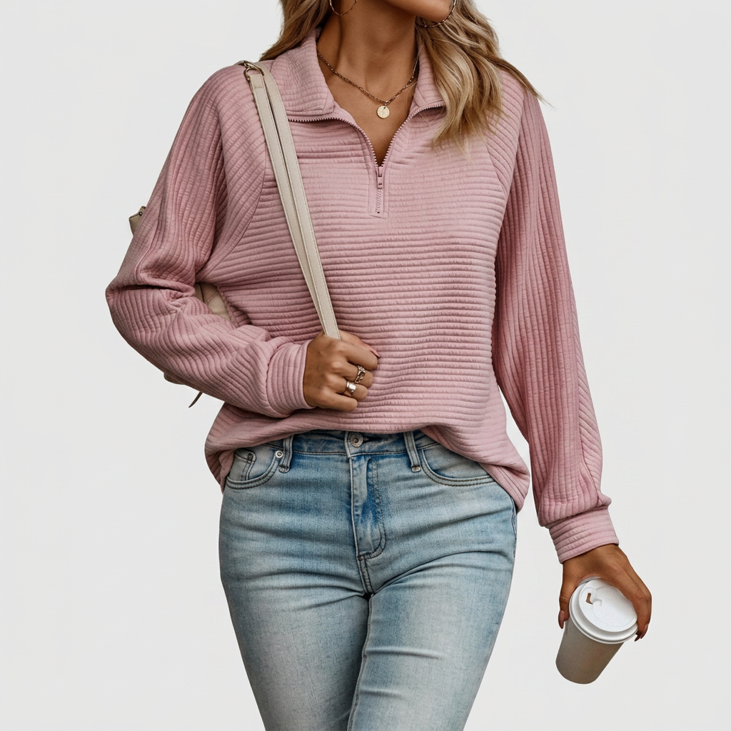 Half-Zip V-Neck Knit Sweater