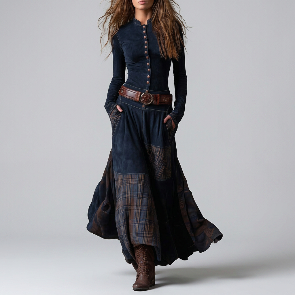 Belted Dress Suede-Look Panel