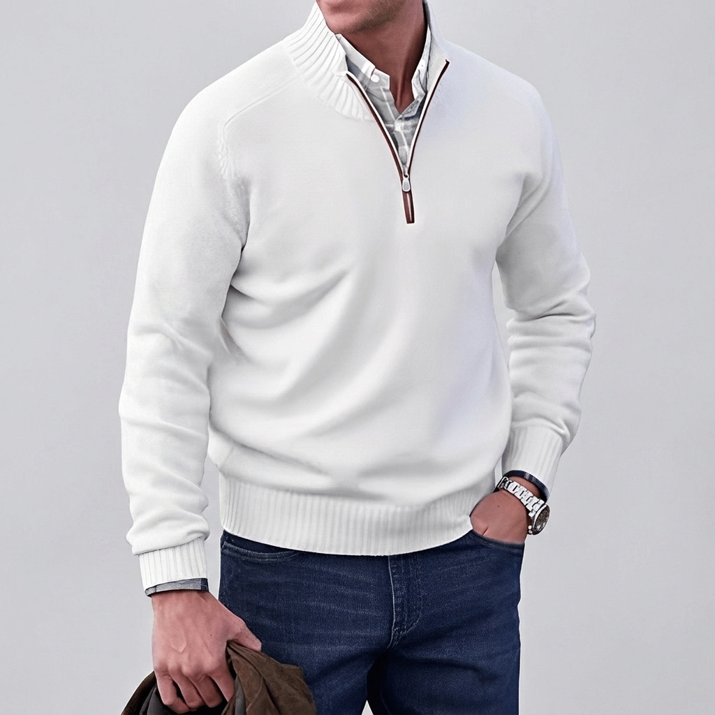 Quarter-Zip Sweater With Stand-Collar Knit