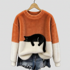 Casual Cat-Print Sweater Cotton