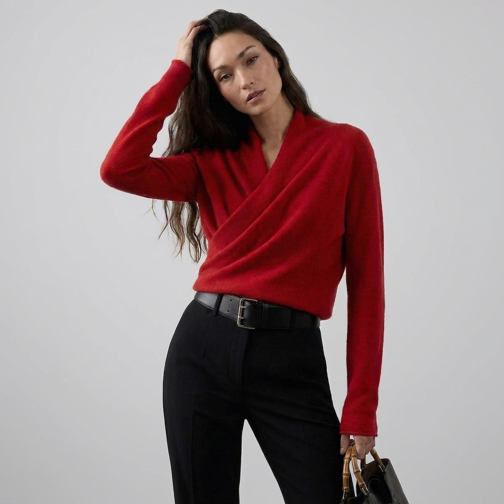 Crossover-Collar Sweater Knit