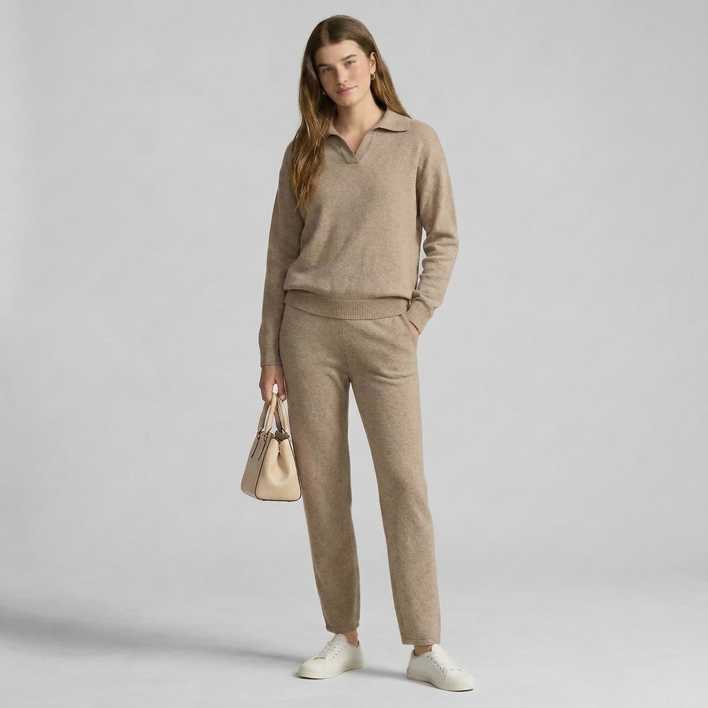 Polo-Collar Knit Two-Piece Set