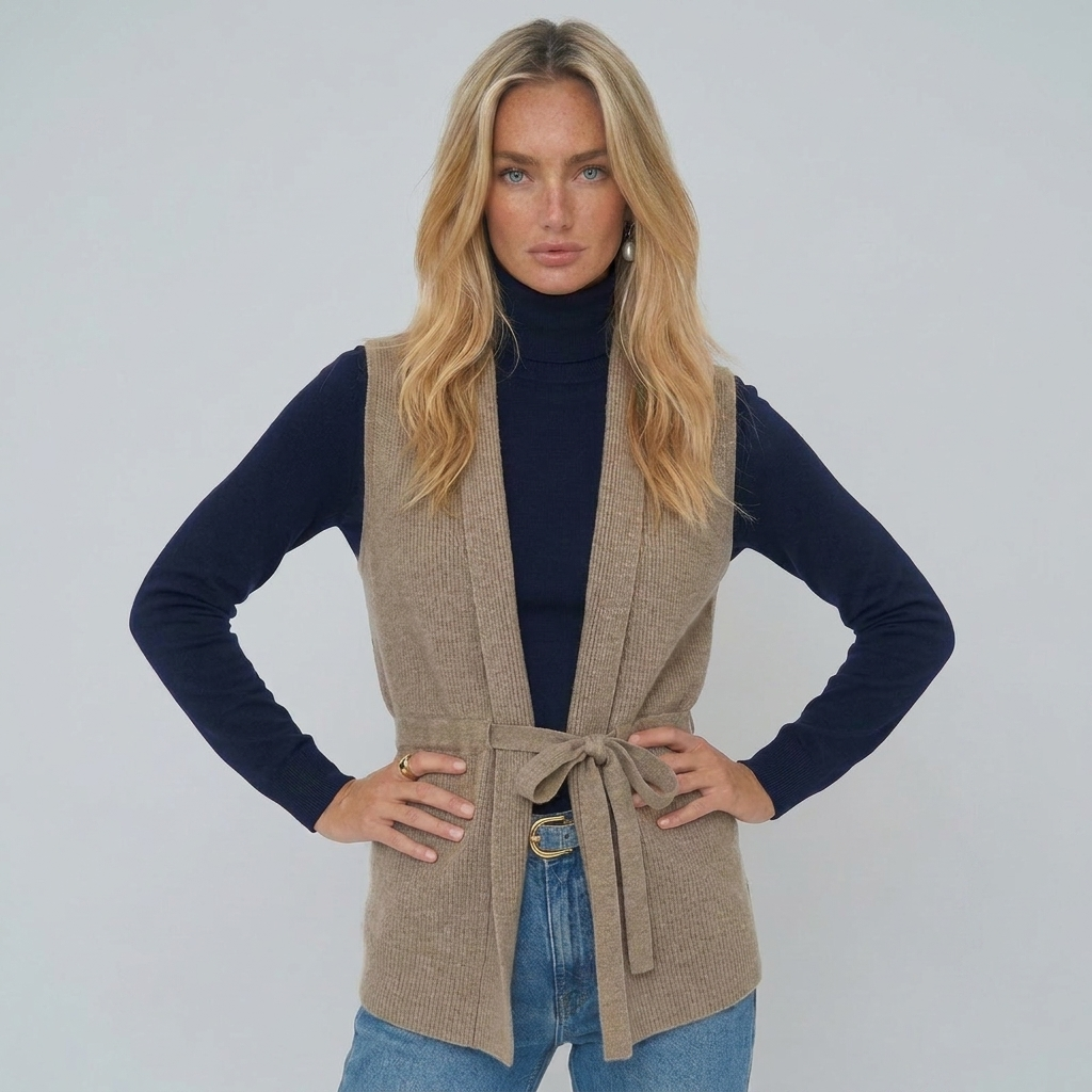 Belted Sleeveless Vest Knit