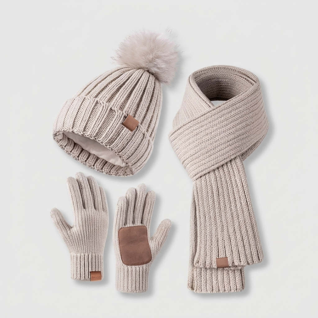 Winter Knit Hat Scarf Gloves Set