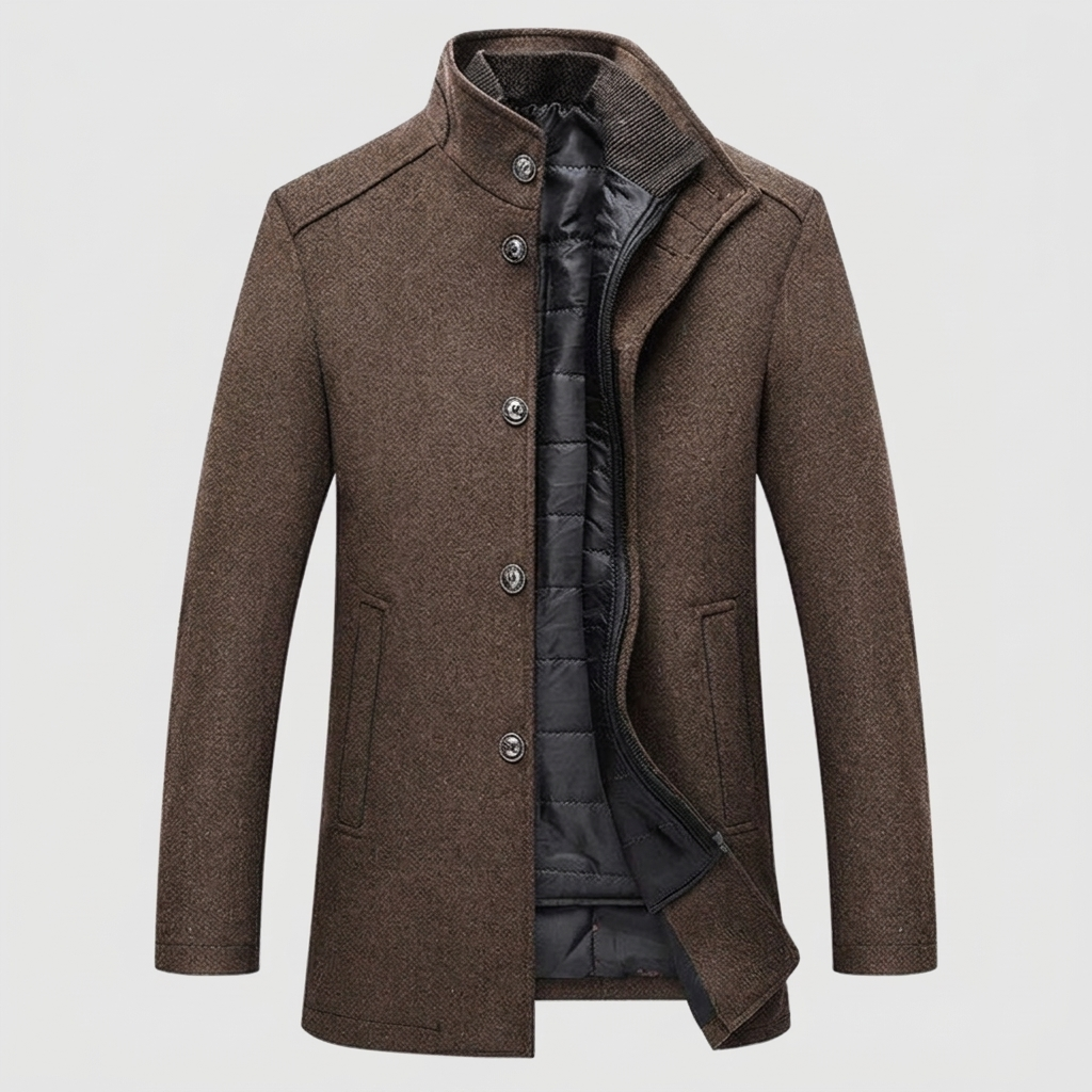 Wool Coat Mandarin-Collar Thick