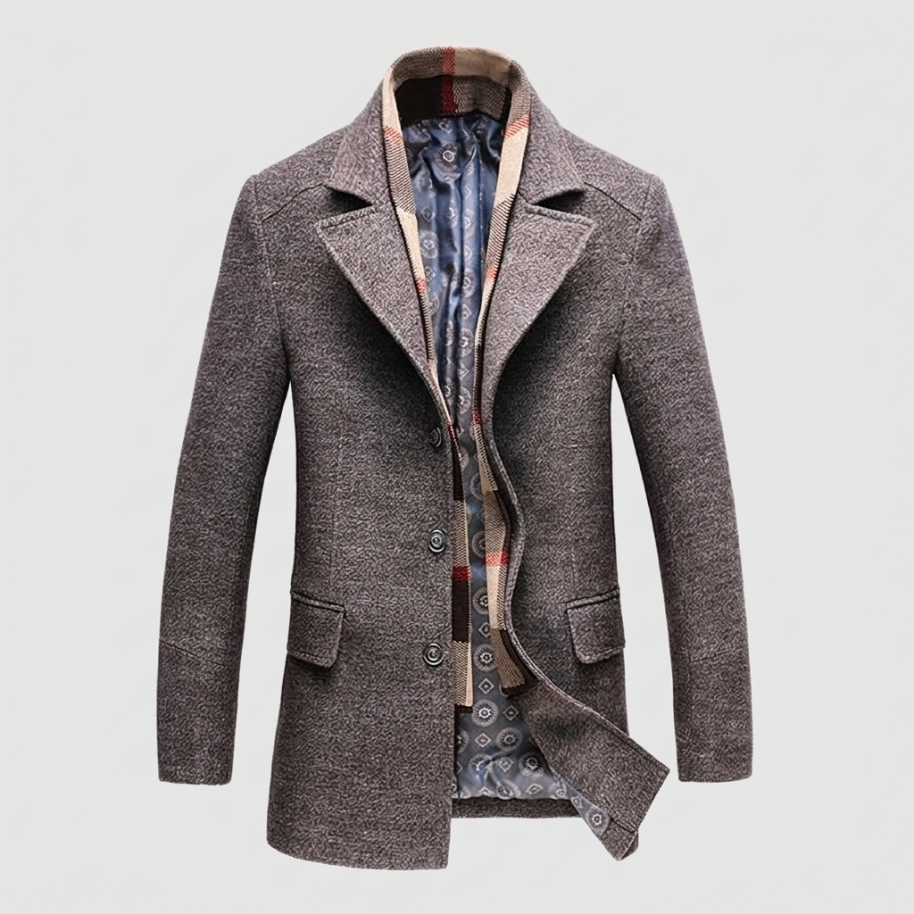 Wool-Blend Overcoat Detachable Scarf