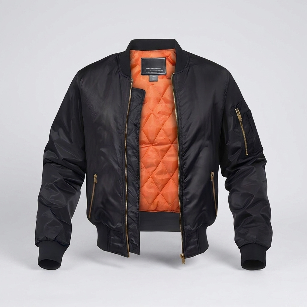 Bomber Jacket Quilted Lining Ribbed Collar