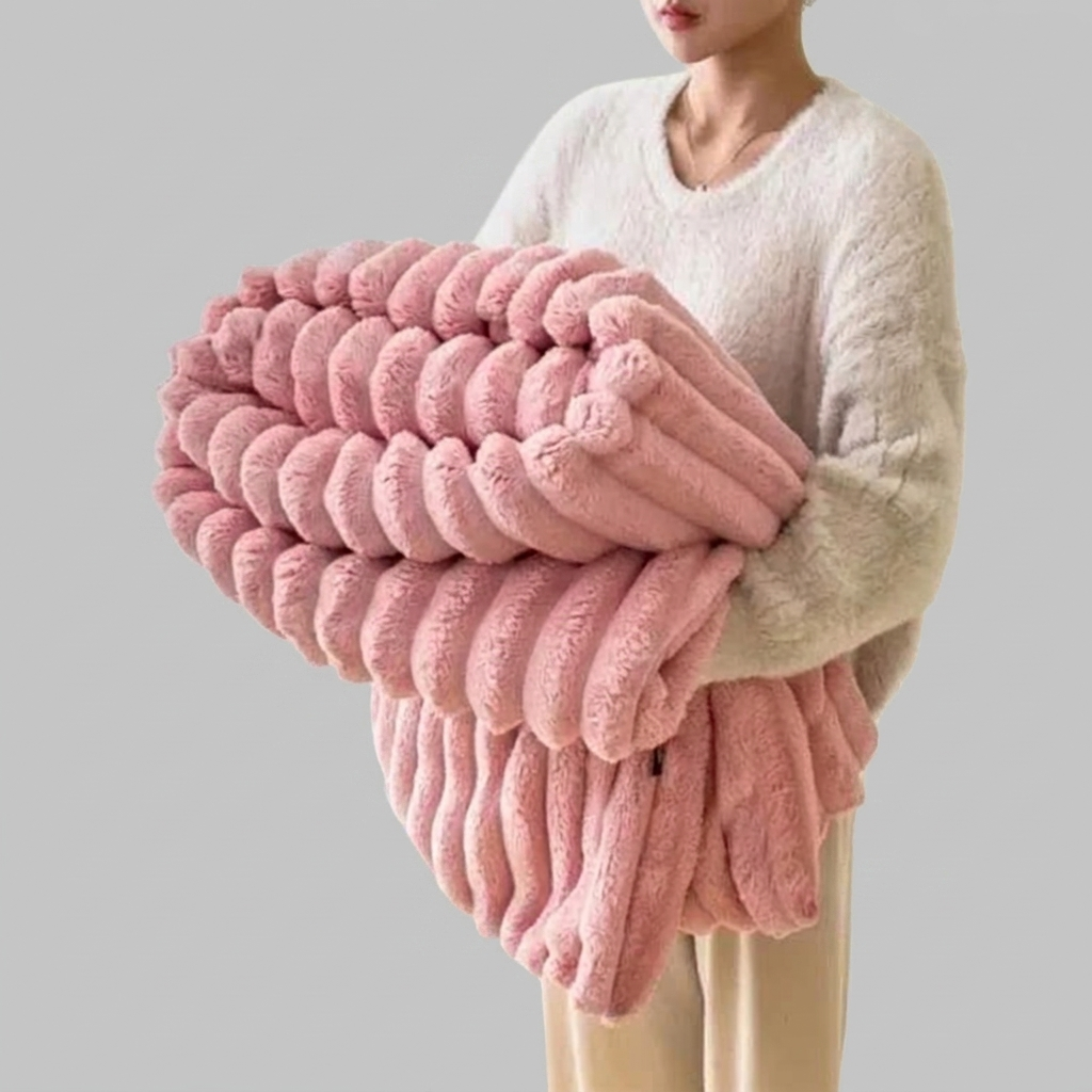 Faux-Fur Throw Blanket Striped Design