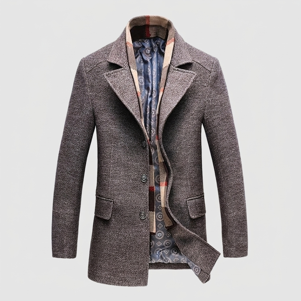 Wool Coat Windproof Detachable Scarf