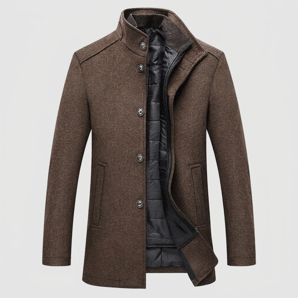 Wool Blend Coat Mandarin Collar