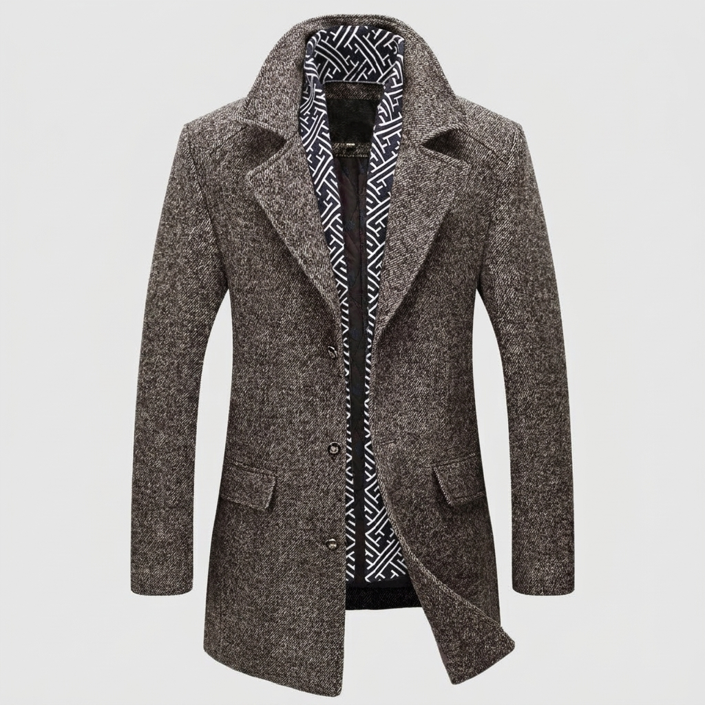 Long Coat Detachable Scarf Wool Blend