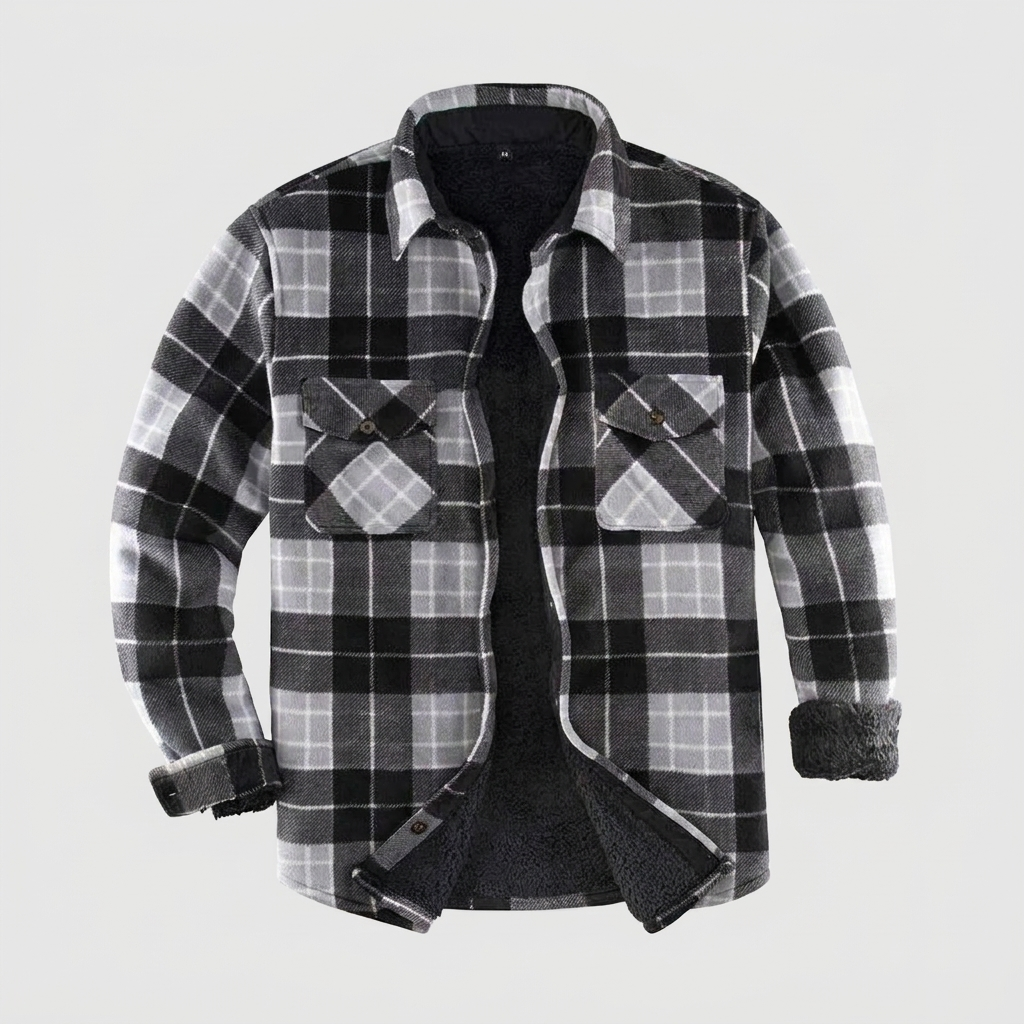 Plaid Shirt Jacket Sherpa-Lined Four-Pocket