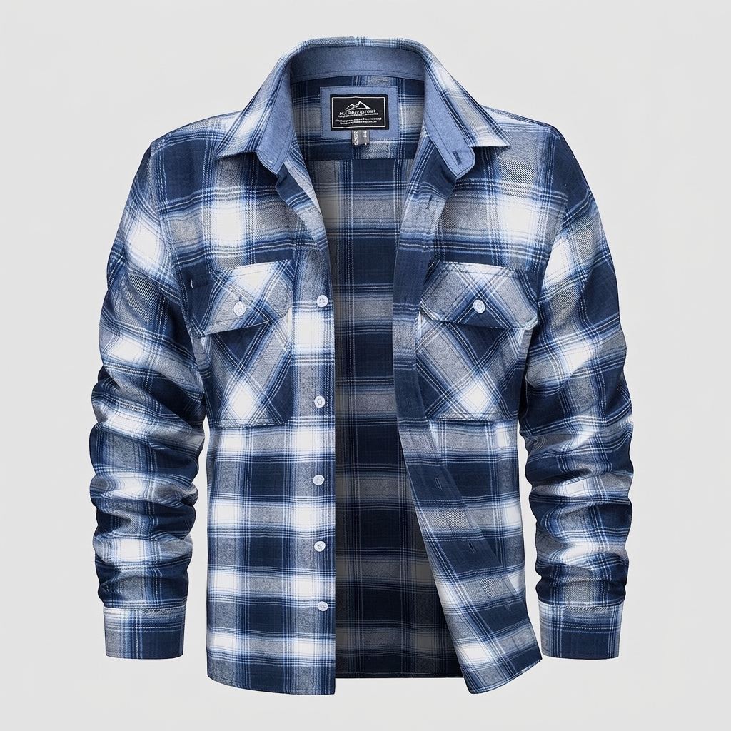 Plaid Flannel Shirt Cotton Two-Pocket