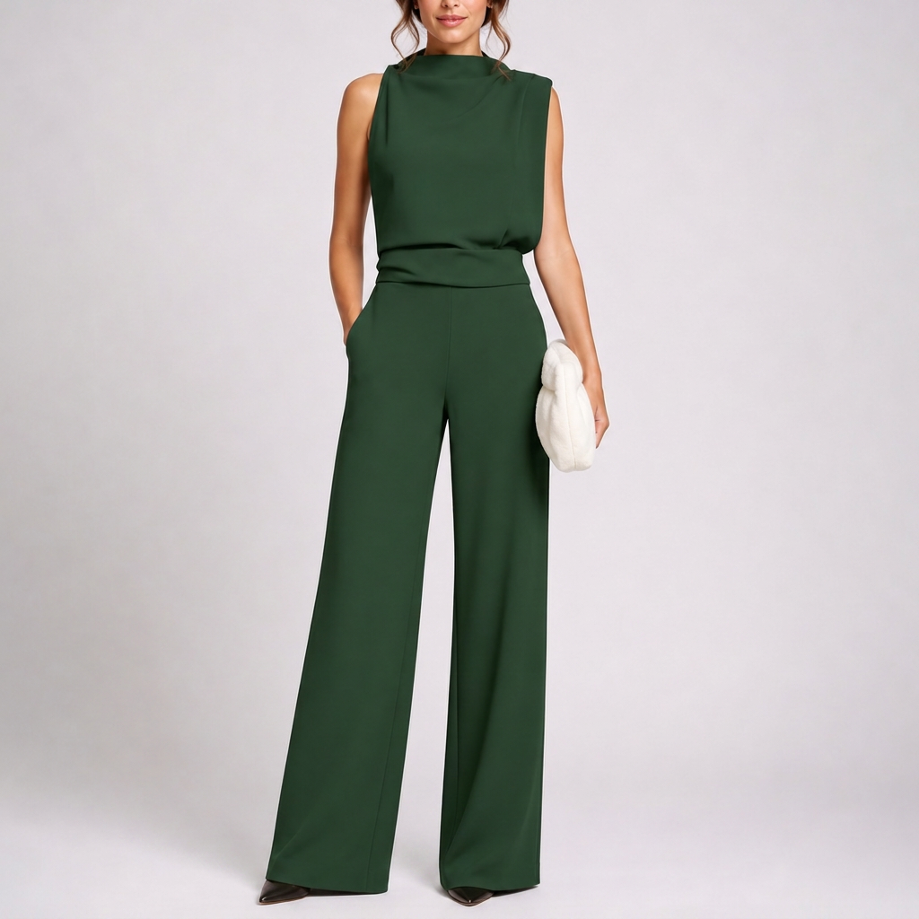 Sleeveless Jumpsuit High Neck Wide-Leg