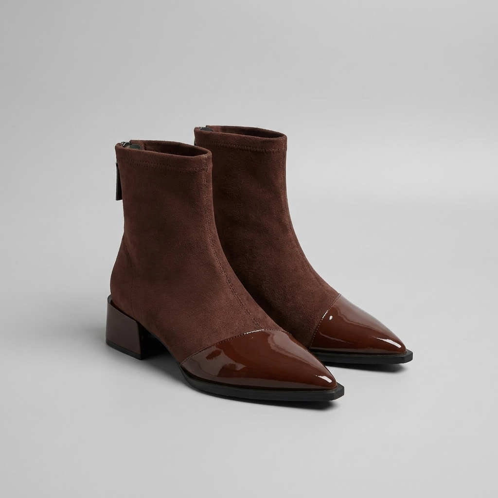 Suede-Look Ankle Boots Block Heel