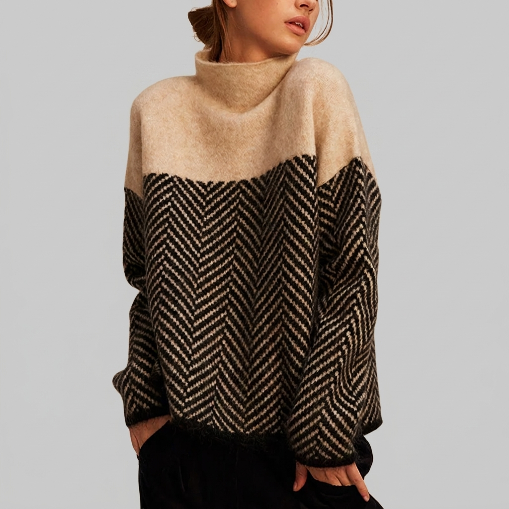 Chevron Turtleneck Sweater Relaxed Fit