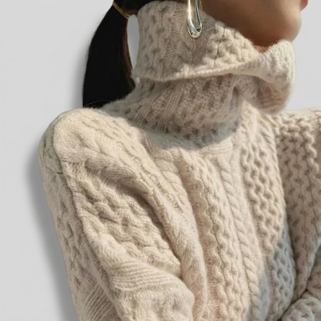 Turtleneck Sweater Soft Knit Beige