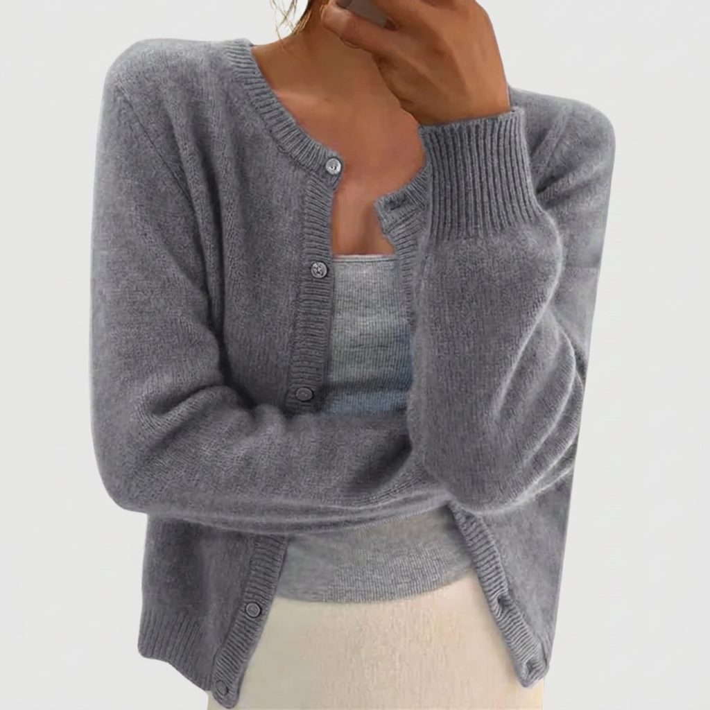 Soft Knit Cardigan Button Front Round Neck