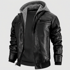 Hooded Jacket Leather-Look Hidden Zip