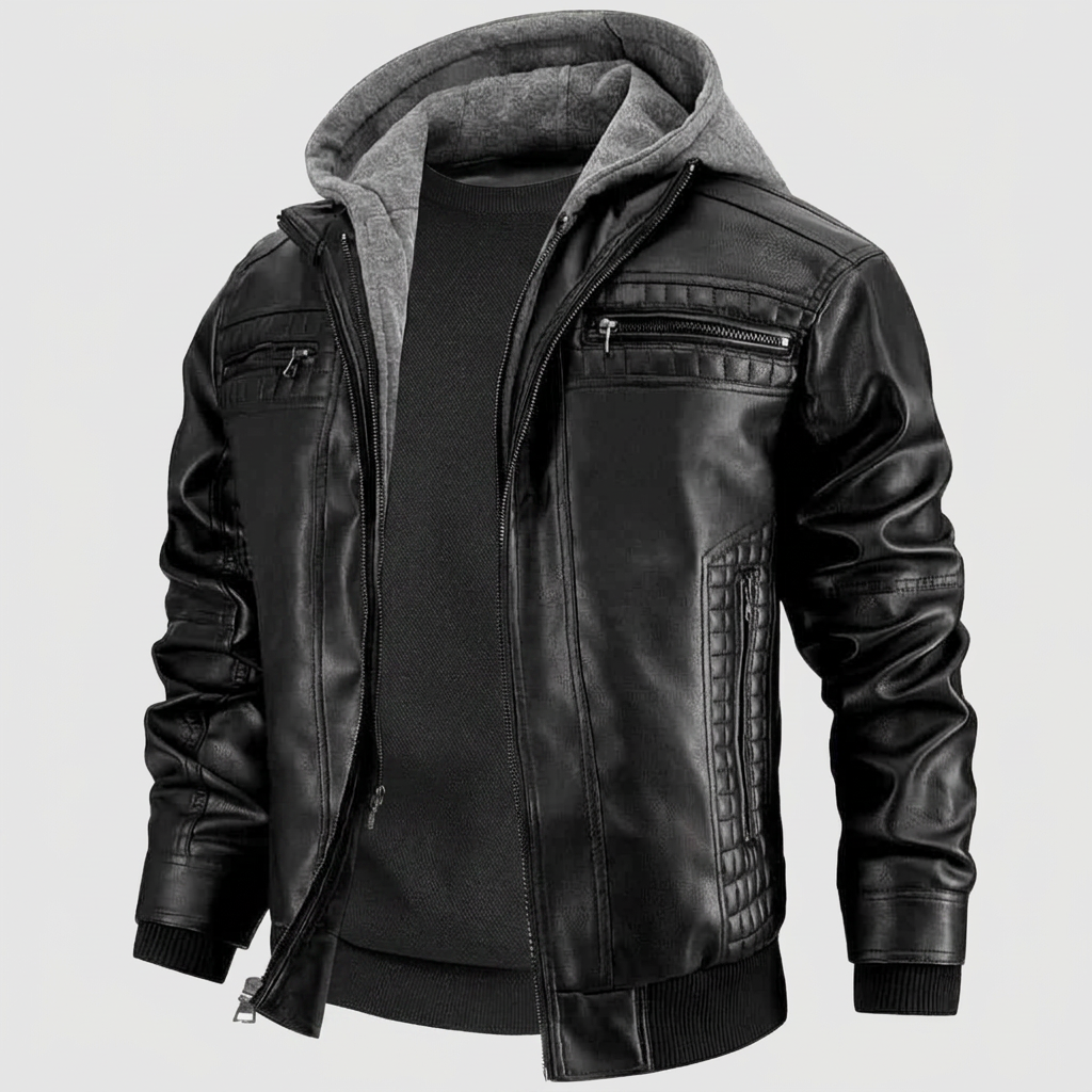 Hooded Jacket Leather-Look Hidden Zip
