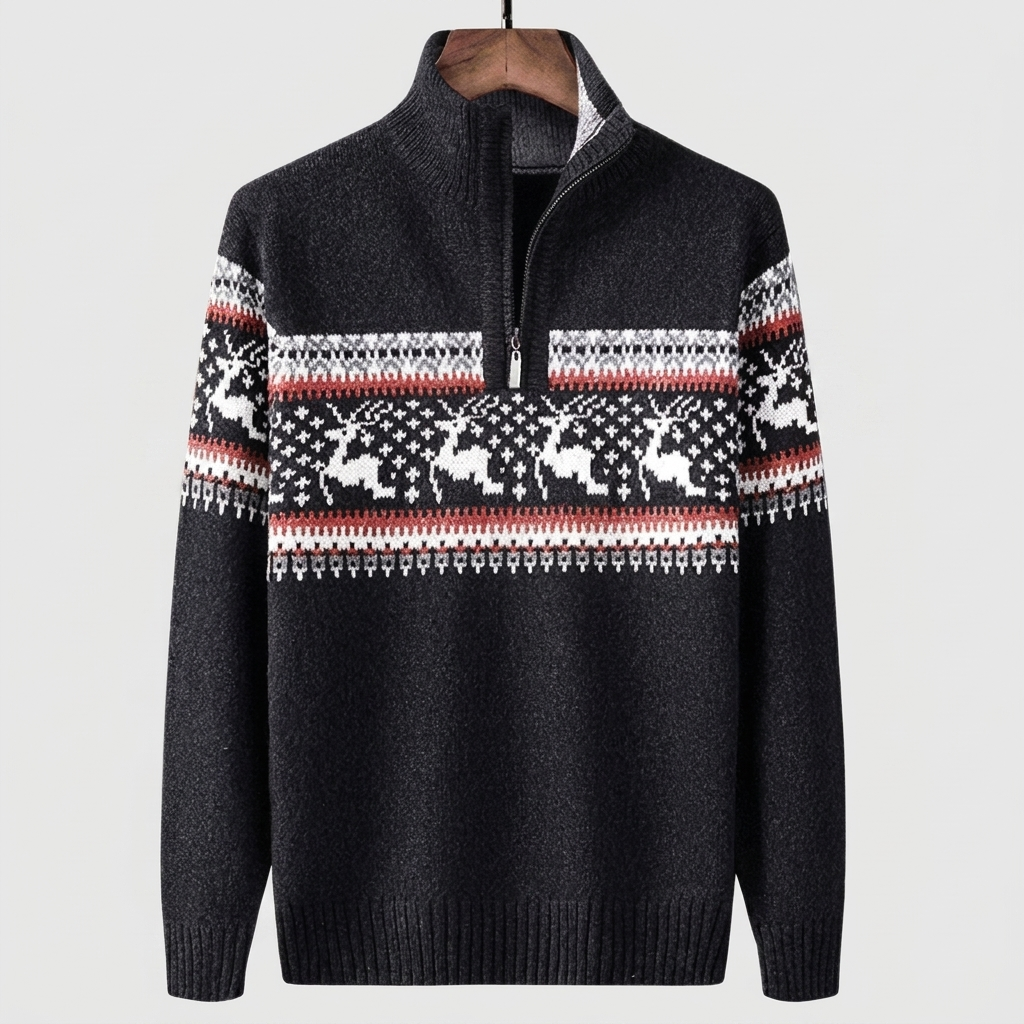Holiday Sweater Festive Motif Ribbed Trim