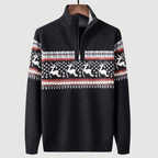 Holiday Sweater Festive Motif Ribbed Trim