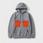 Grey heated hoodie, three heat settings with USB power, studio front view
