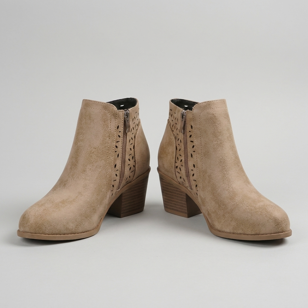 Laser-cut comfort boots, breathable upper with arch support, studio front view