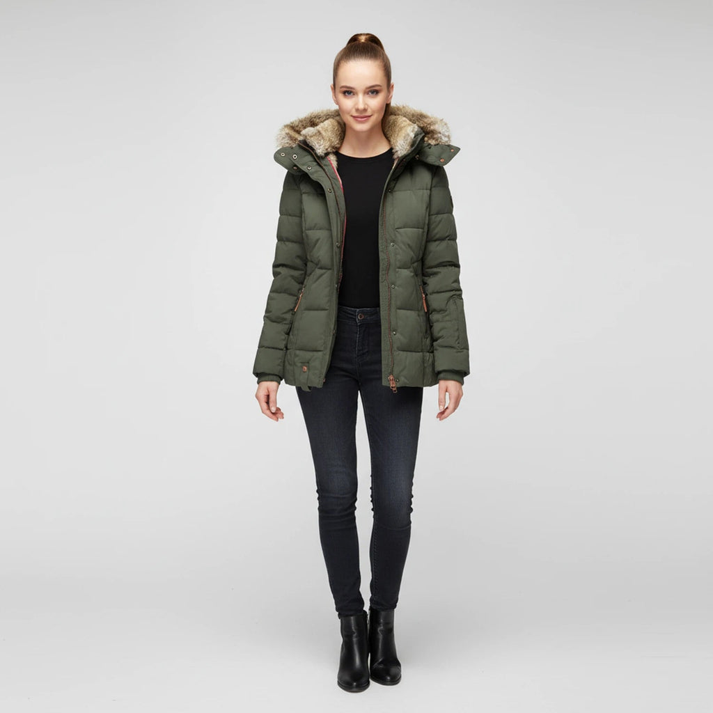 Fitted Fur-Hood Jacket Quilted Puffer