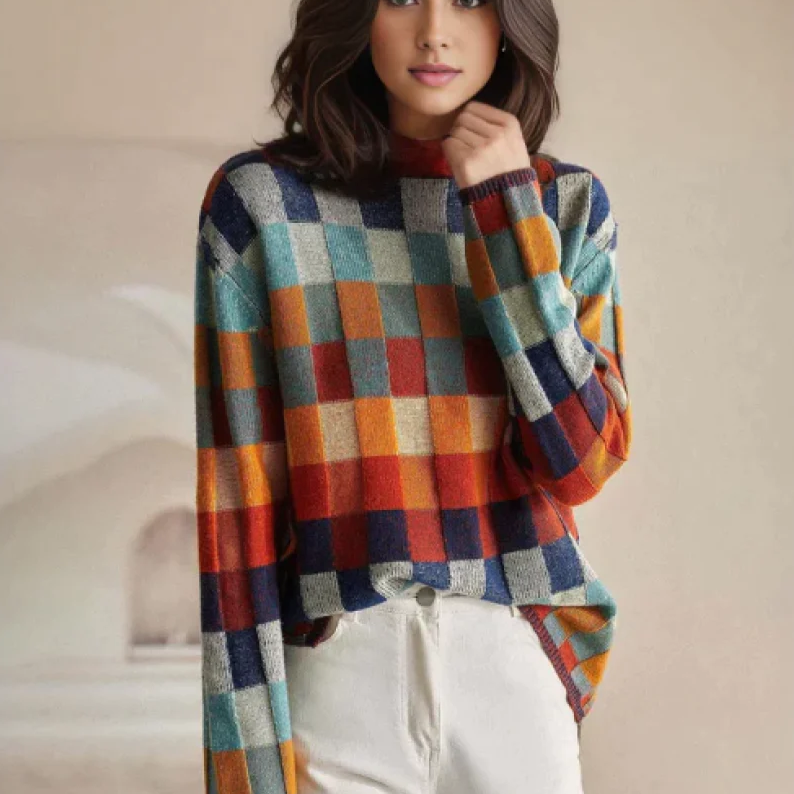 Detail of textured patchwork knit.