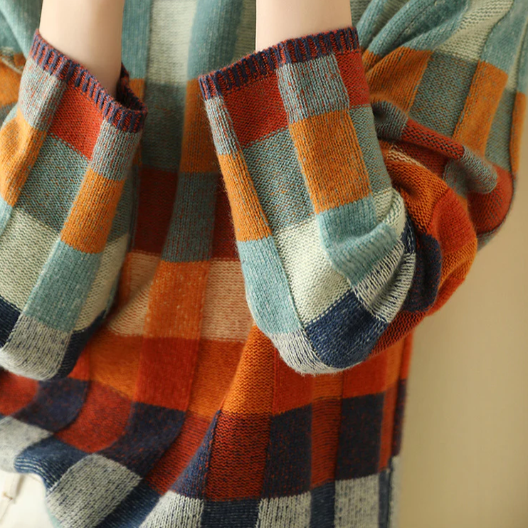 Side view of the turtleneck sweater.