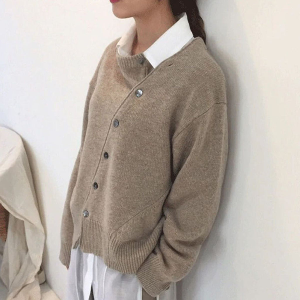Soft knit sweater breathable pullover in brown, grey and green, additional product view.