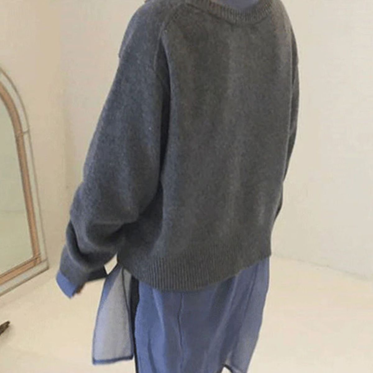 Soft knit sweater breathable pullover in brown, grey and green, extra product image.