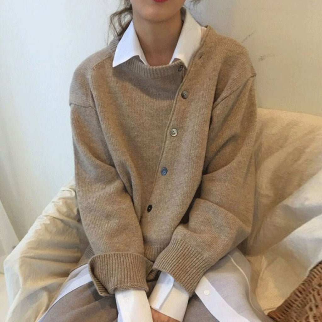 Soft knit sweater in brown, breathable pullover with a modern silhouette, front view.