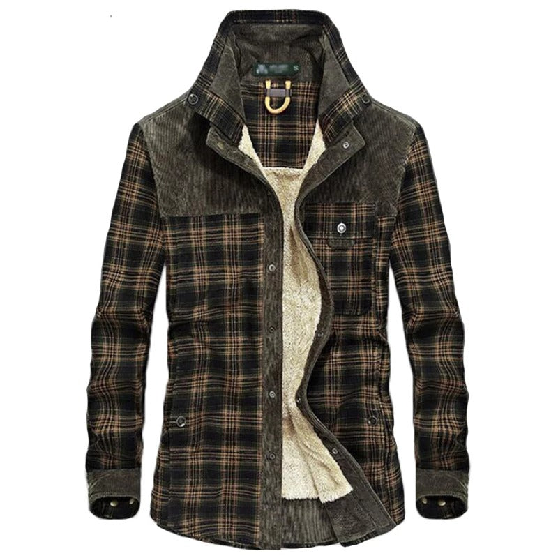 Plaid cotton jacket in light green check, single-breasted front view.