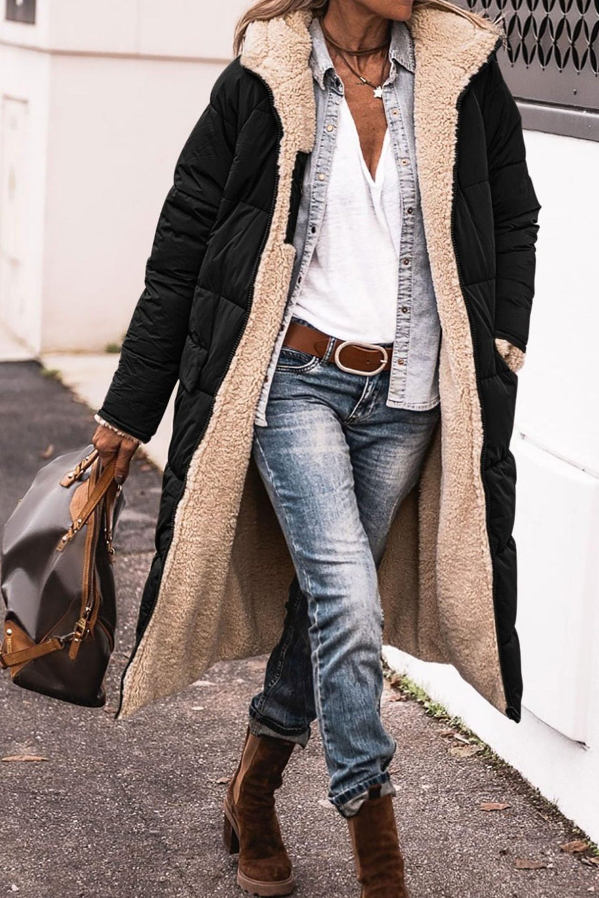 Reversible Winter Coat Longline Double-Sided