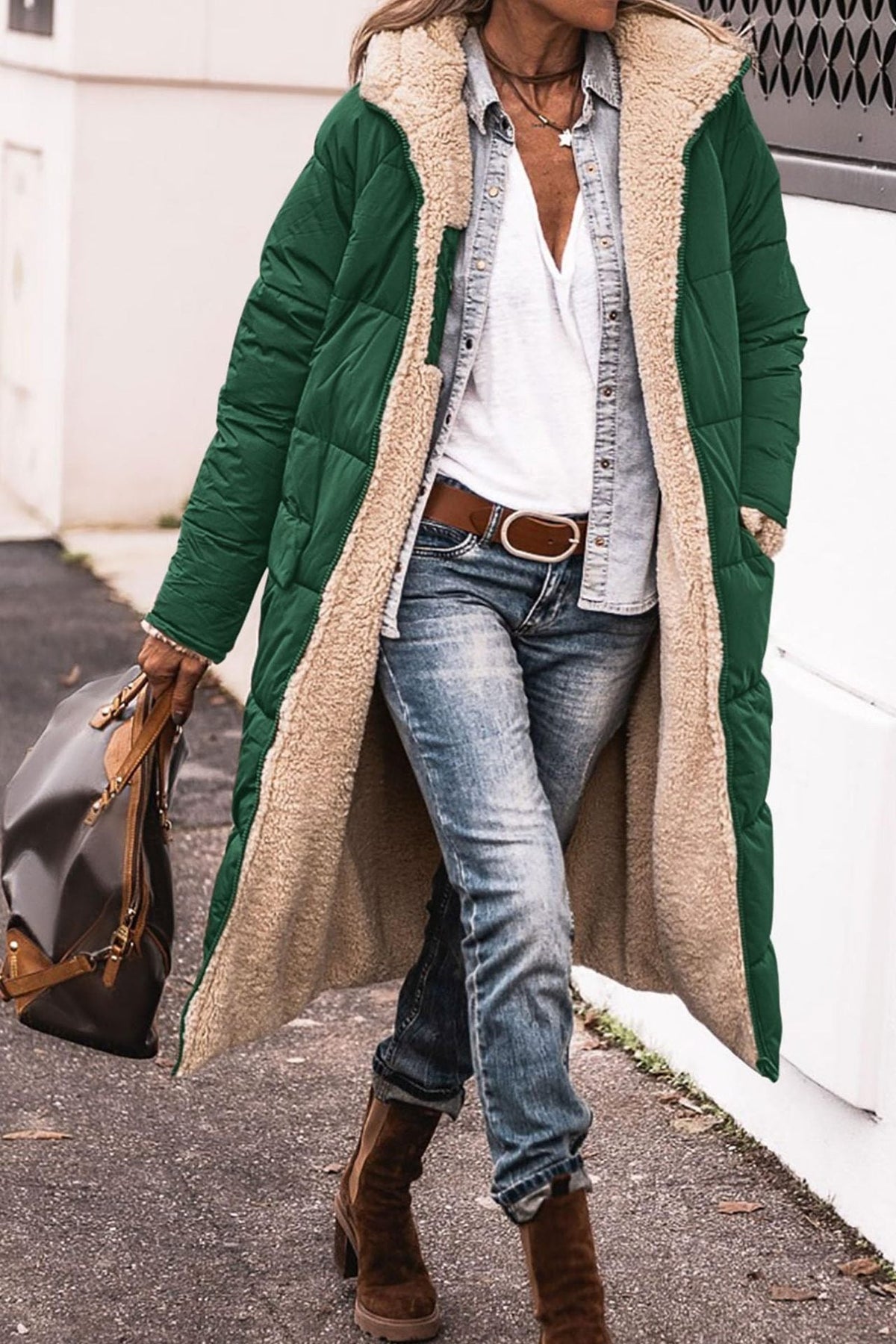Reversible winter coat longline double-sided design, gallery view 3
