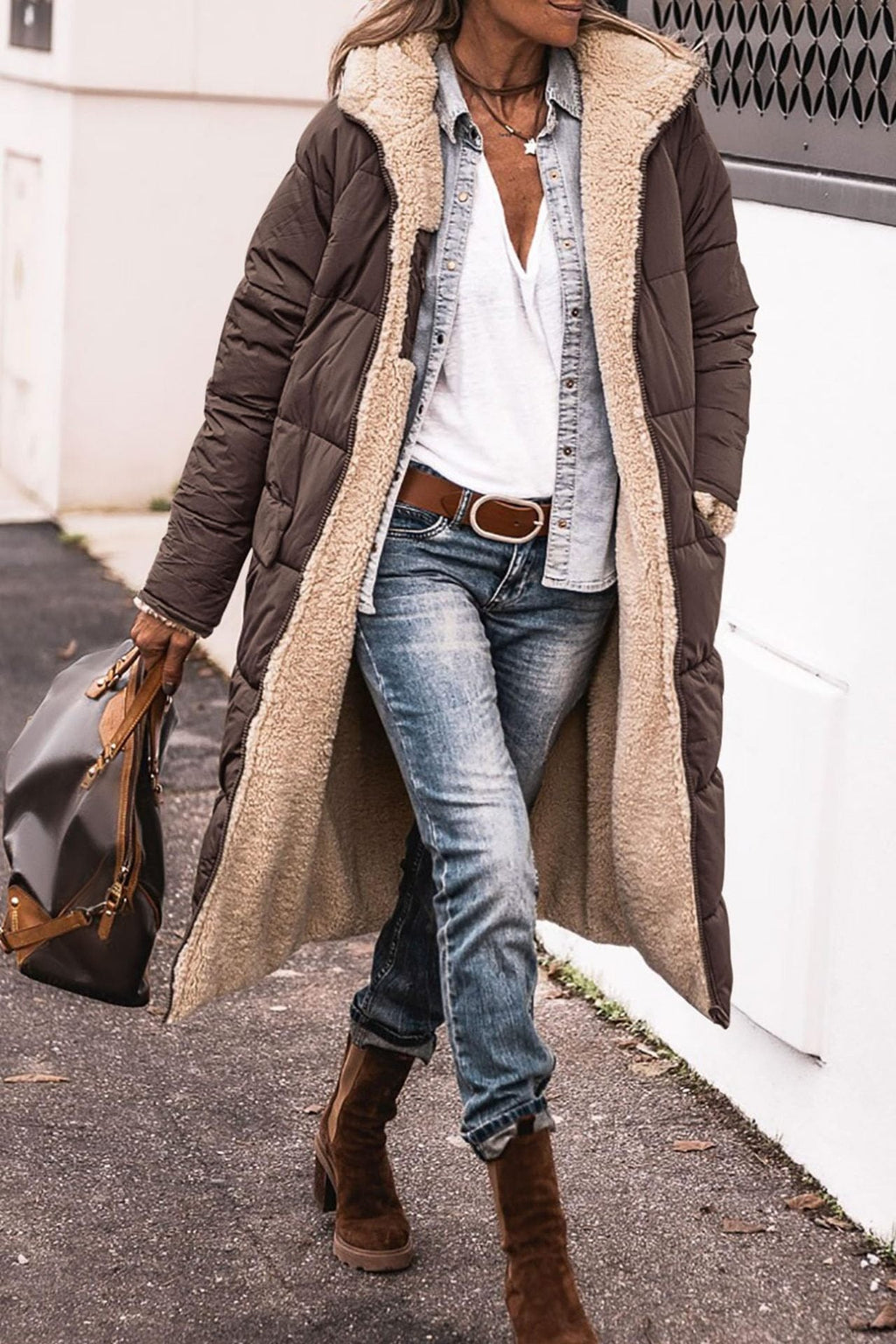 Reversible winter coat longline double-sided design, gallery view 2