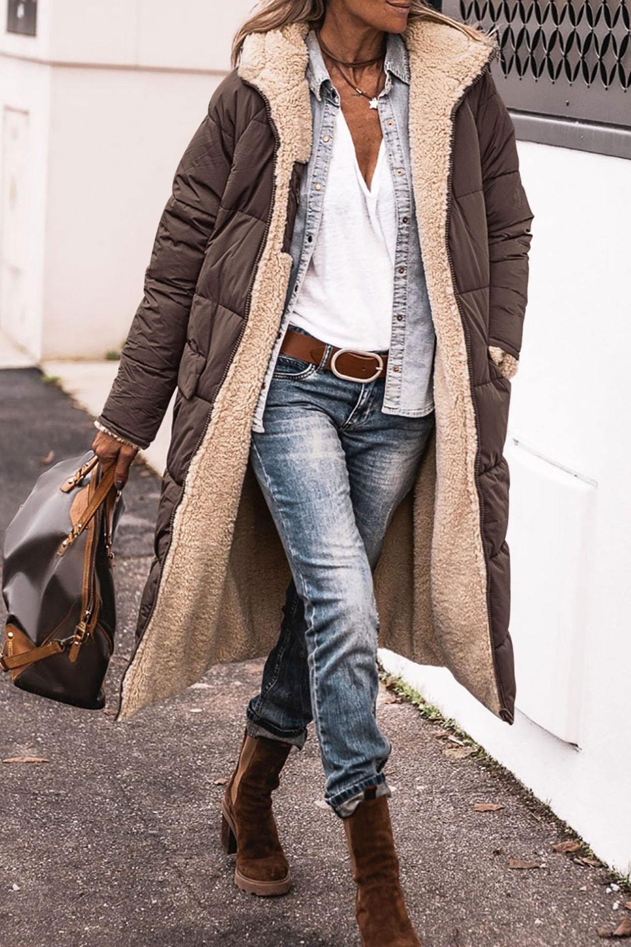Reversible winter coat longline double-sided design, gallery view 2