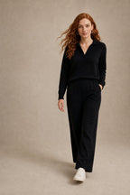 Polo knit set with soft knit pullover and high-waist harem pants, view 15