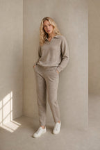 Polo knit set with soft knit pullover and high-waist harem pants, view 5