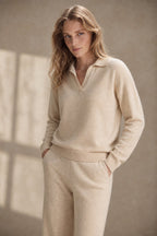 Polo knit set with soft knit pullover and high-waist harem pants, view 7