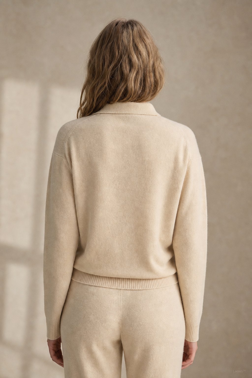 Polo knit set with soft knit pullover and high-waist harem pants, view 8