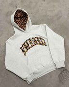 Leopard print hoodie with kangaroo pocket, back view