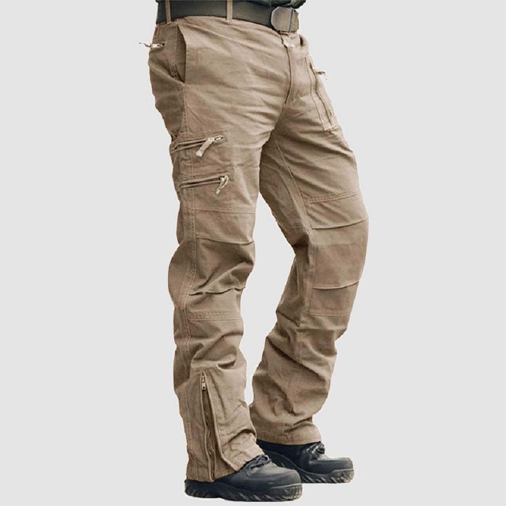 Ripstop tactical cargo pants, showing the water-repellent ripstop finish.