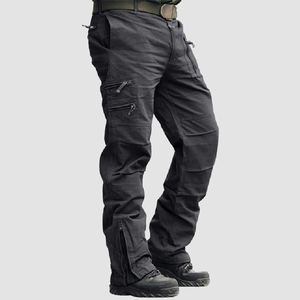 Ripstop tactical cargo pants, close-up of the high-tenacity ripstop fabric.